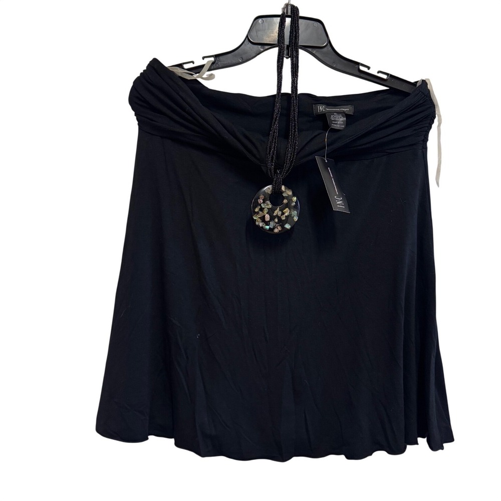 INC‎ International Concepts Black Ruched sleeveless top Necklace XL 76642BL899